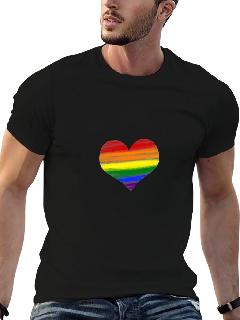 Pride Heart Graphic Tee - Black Cotton Blend