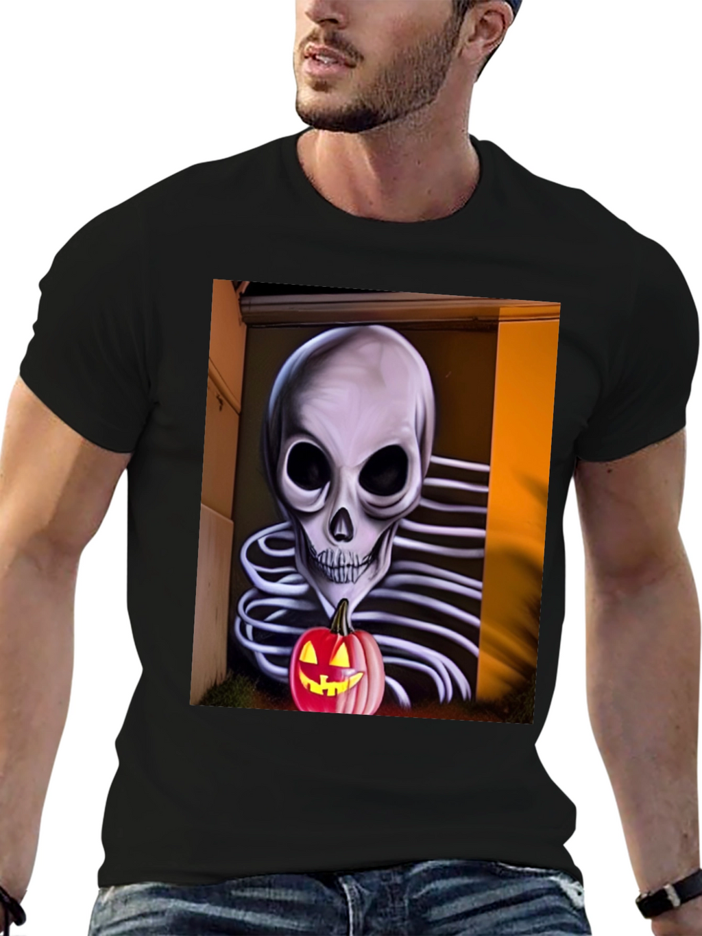 Halloween Skeleton Pumpkin Graphic Tee