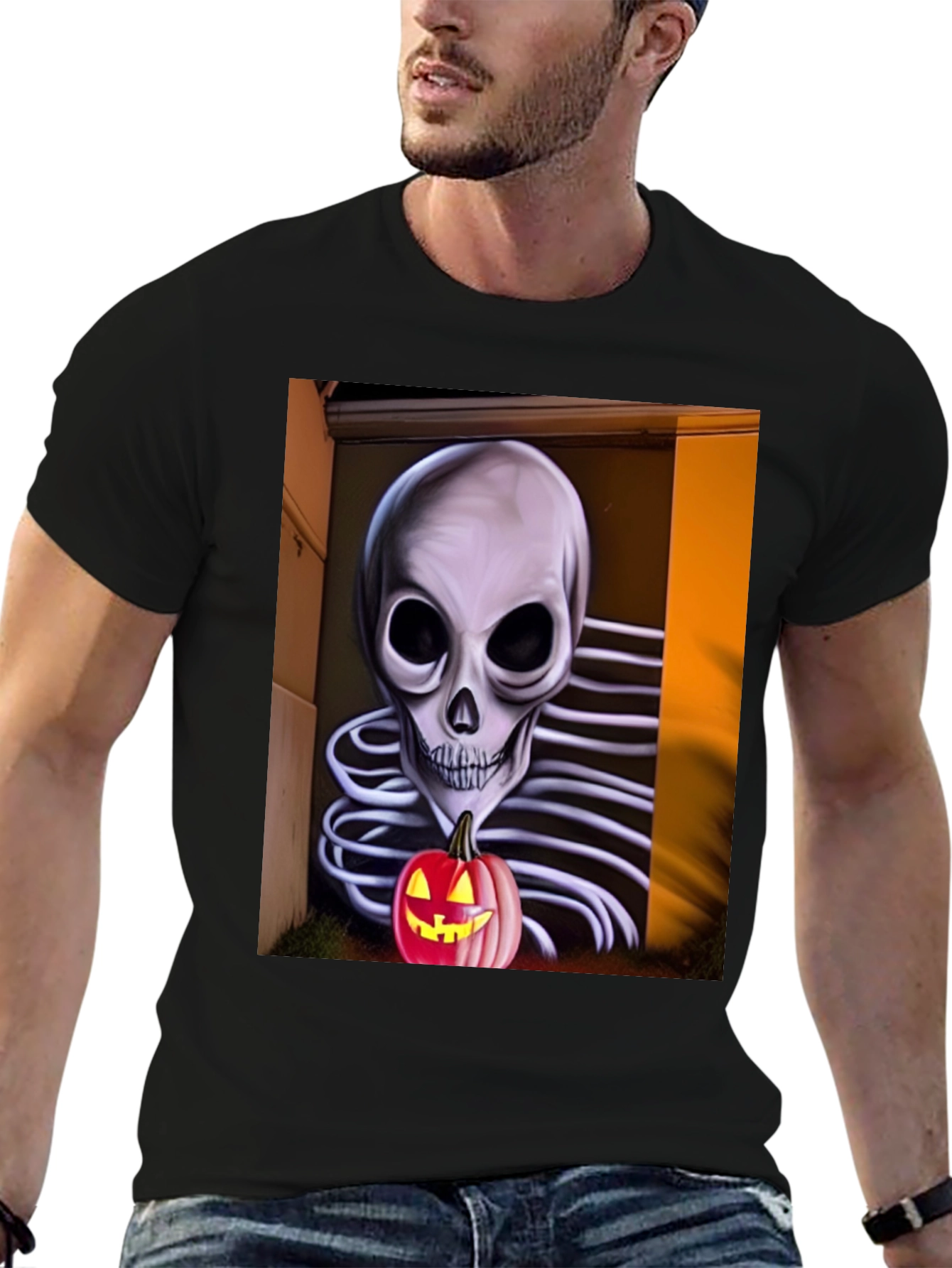 Halloween Skeleton Pumpkin Graphic Tee