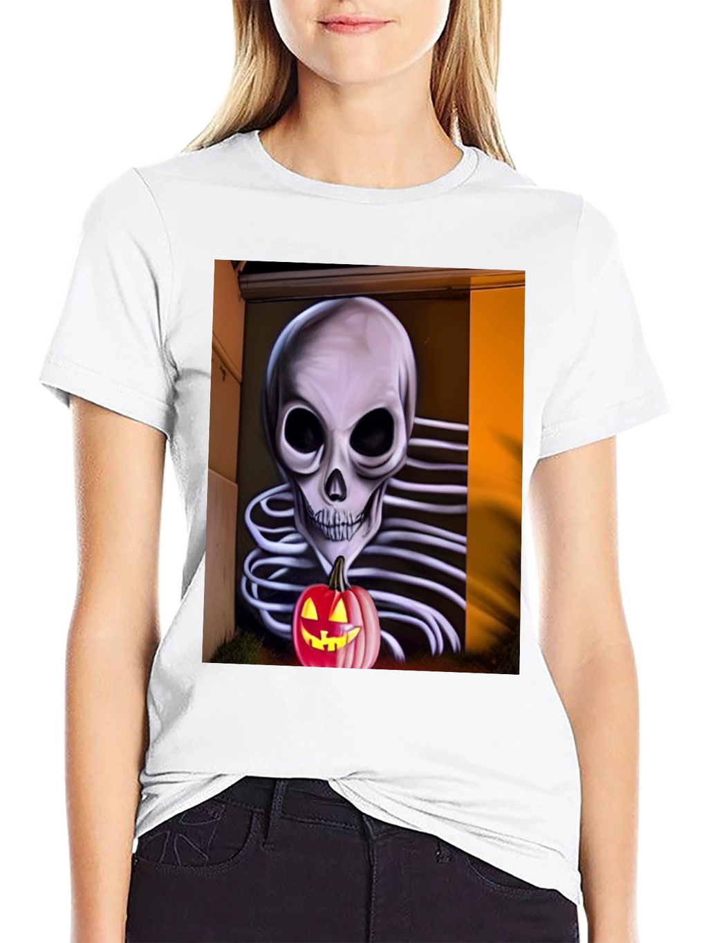 Halloween Skeleton Pumpkin Graphic Tee