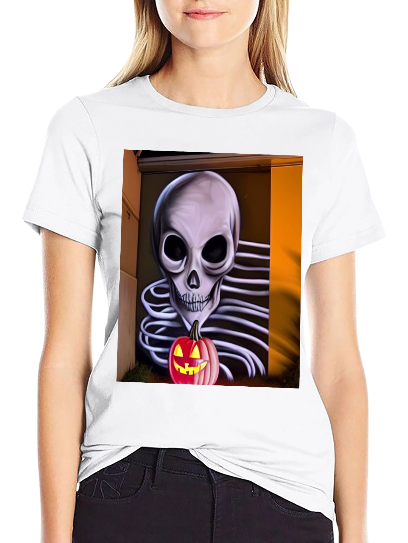 Halloween Skeleton Pumpkin Graphic Tee