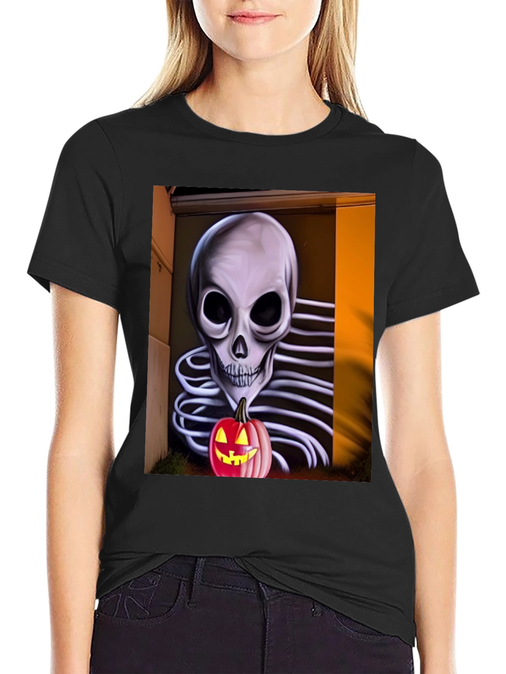 Halloween Skeleton Pumpkin Graphic Tee