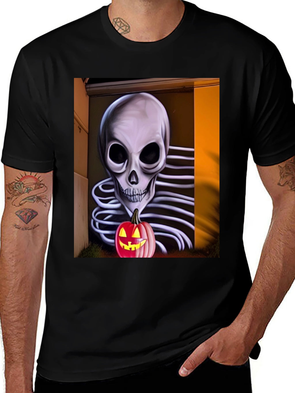 Halloween Skeleton Pumpkin Graphic Tee