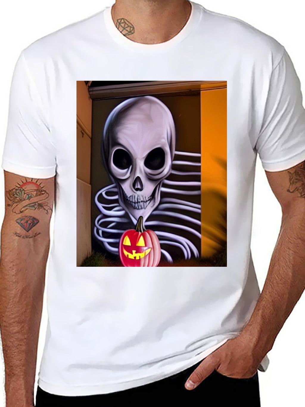 Halloween Skeleton Pumpkin Graphic Tee