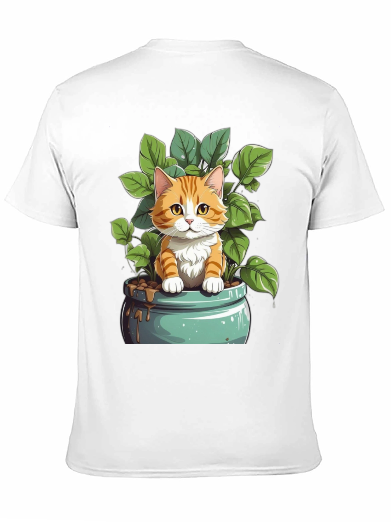 Cute Cat in Pot Plant Graphic Tee