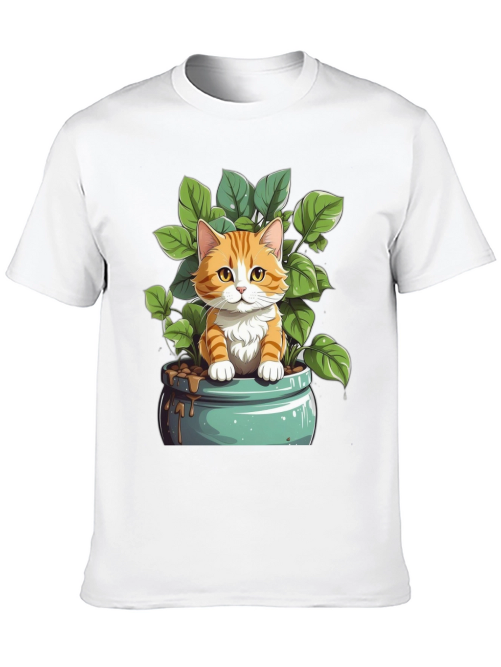 Cute Cat in Pot Plant Graphic Tee