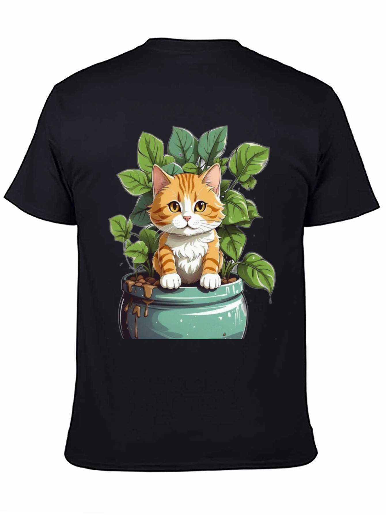 Cute Cat in Pot Plant Graphic Tee