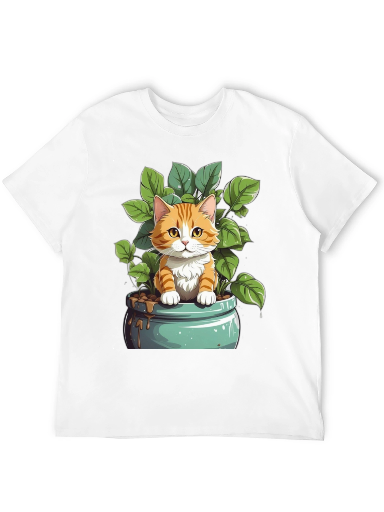 Cute Cat in Pot Plant Graphic Tee