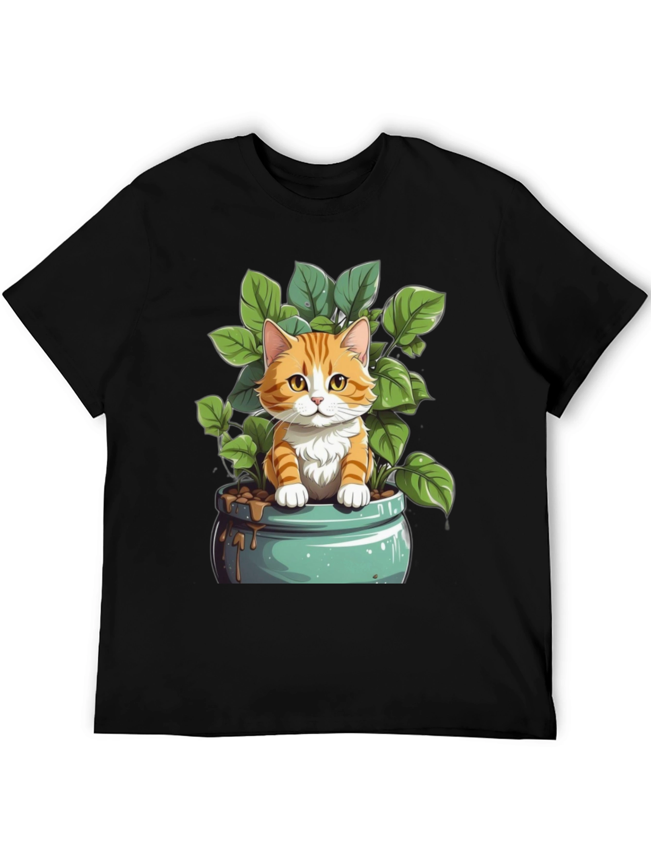 Cute Cat in Pot Plant Graphic Tee