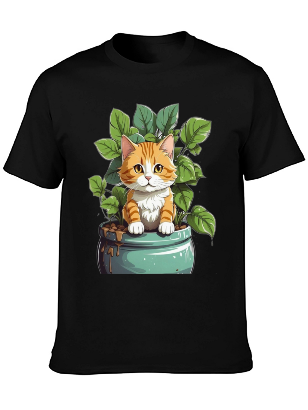 Cute Cat in Pot Plant Graphic Tee