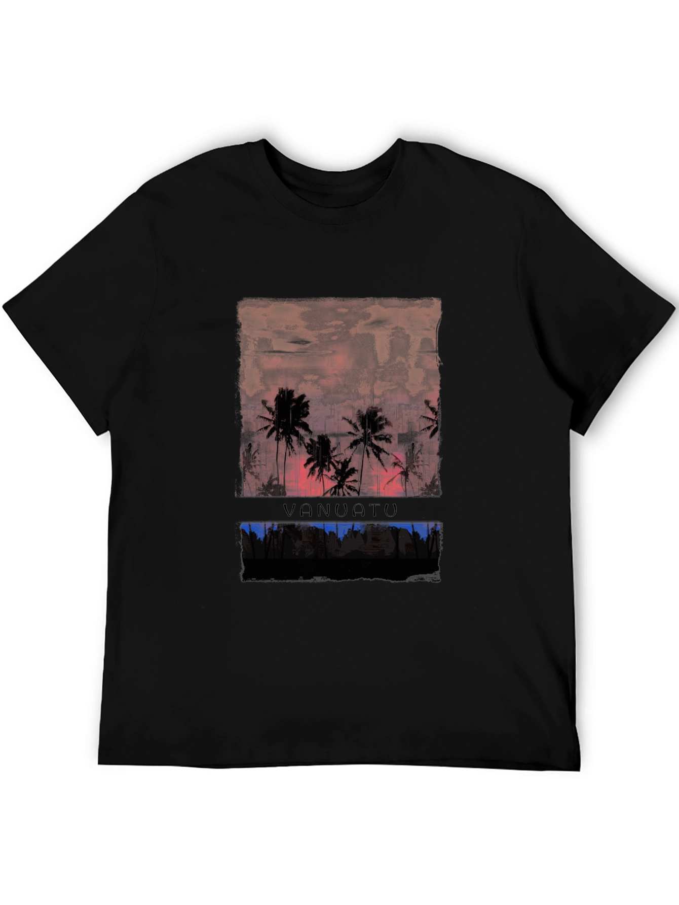 Vanuatu Sunset T-Shirt Black Palm Tree Graphic Tee