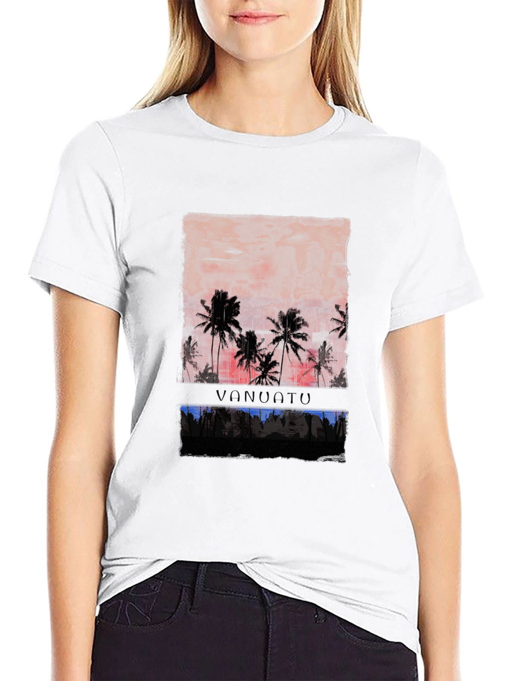 Vanuatu Sunset T-Shirt Black Palm Tree Graphic Tee