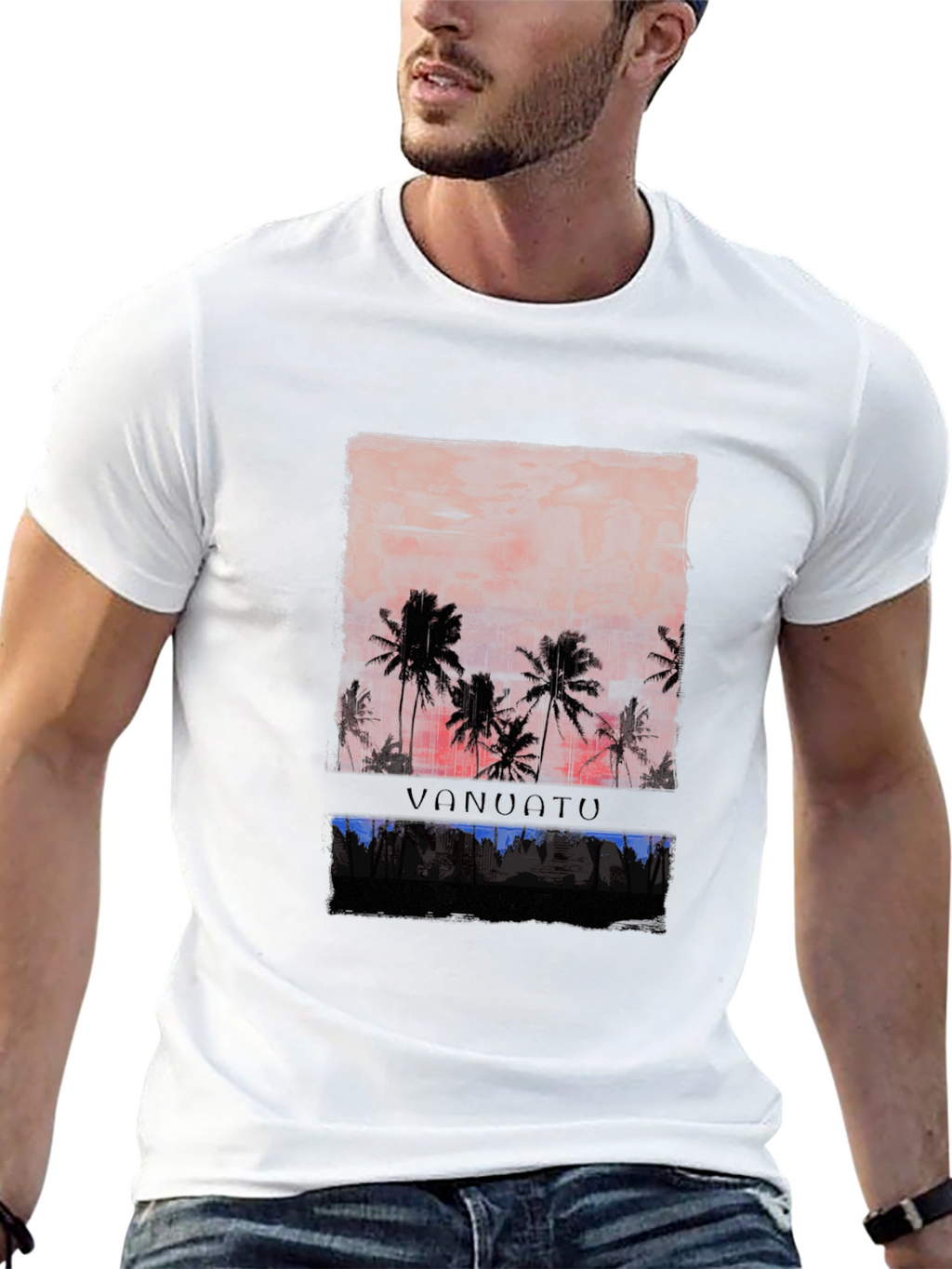 Vanuatu Sunset T-Shirt Black Palm Tree Graphic Tee