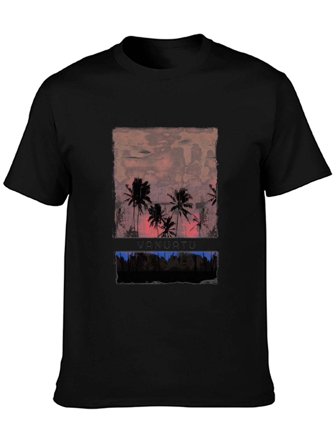 Vanuatu Sunset T-Shirt Black Palm Tree Graphic Tee