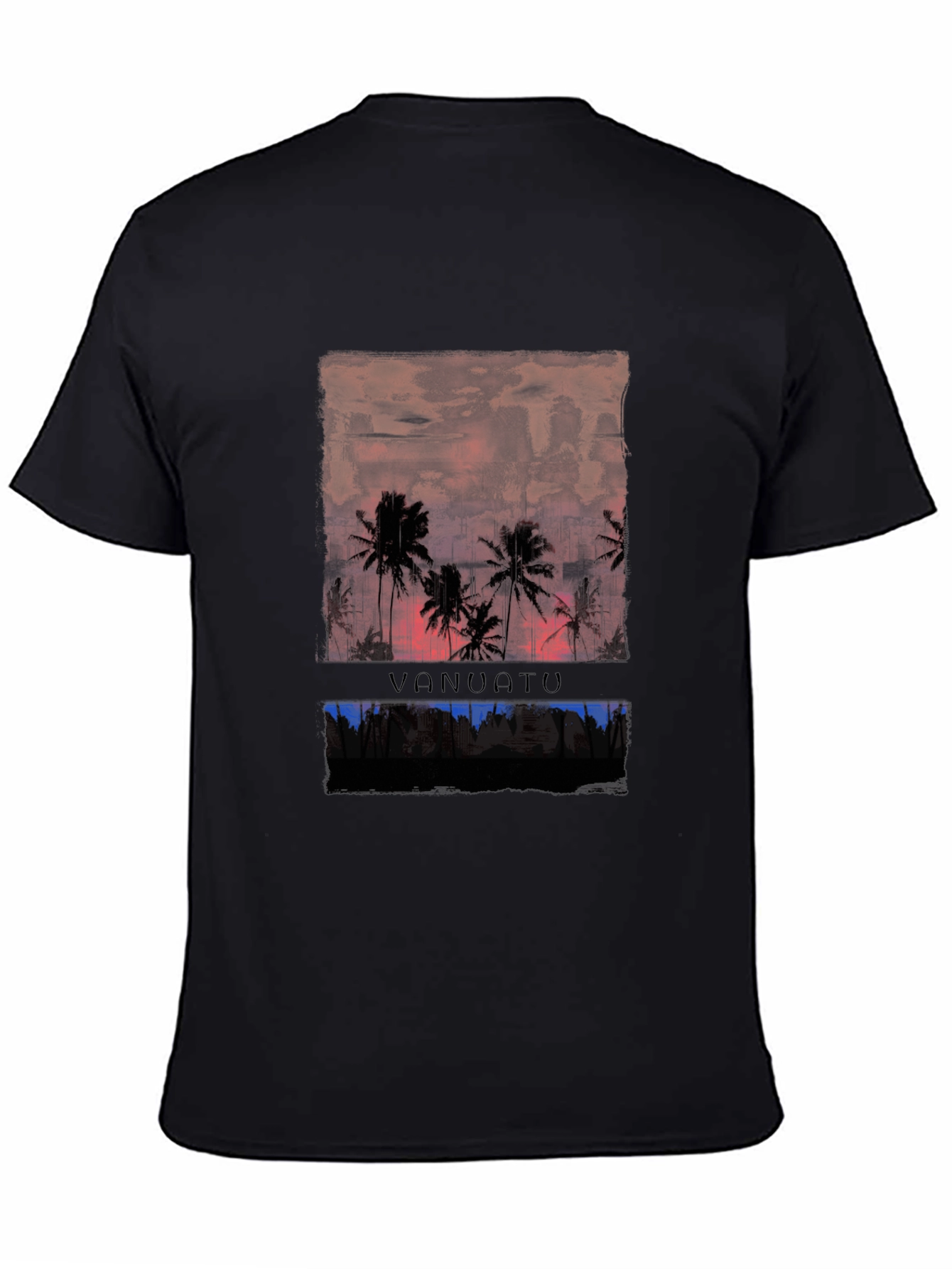 Vanuatu Sunset T-Shirt Black Palm Tree Graphic Tee
