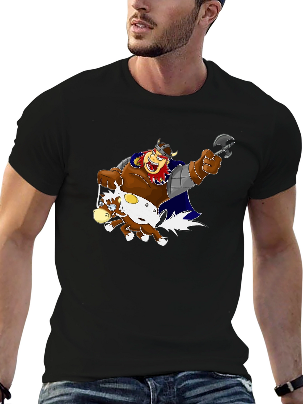 Cartoon Viking Warrior Riding a Horse T-Shirt