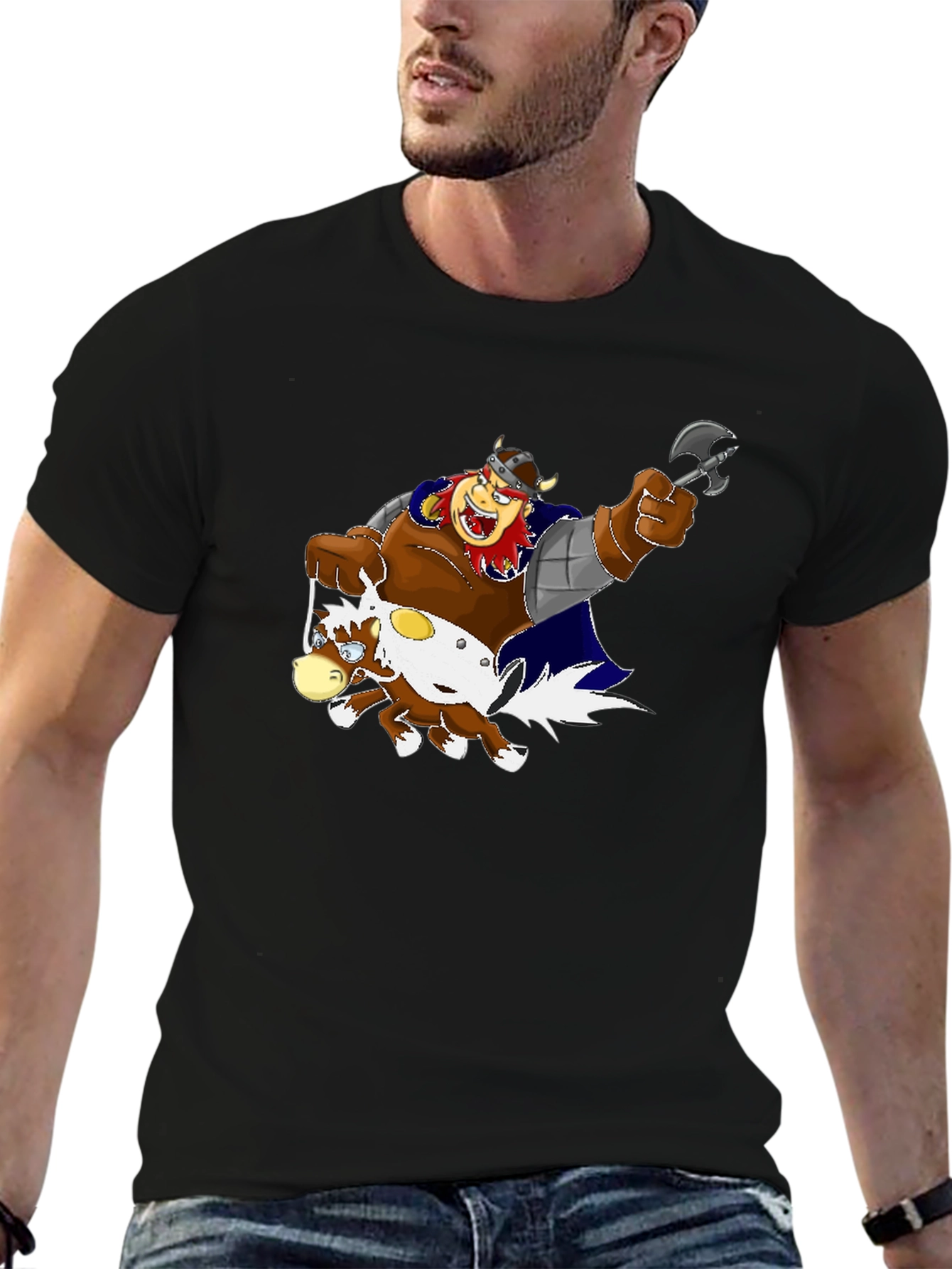 Cartoon Viking Warrior Riding a Horse T-Shirt