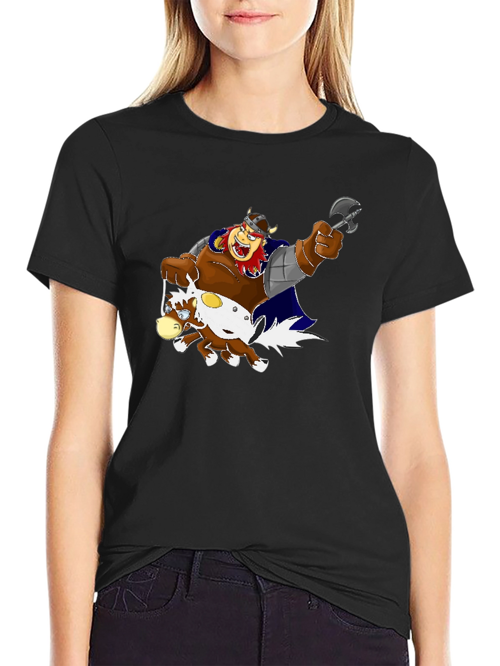 Cartoon Viking Warrior Riding a Horse T-Shirt
