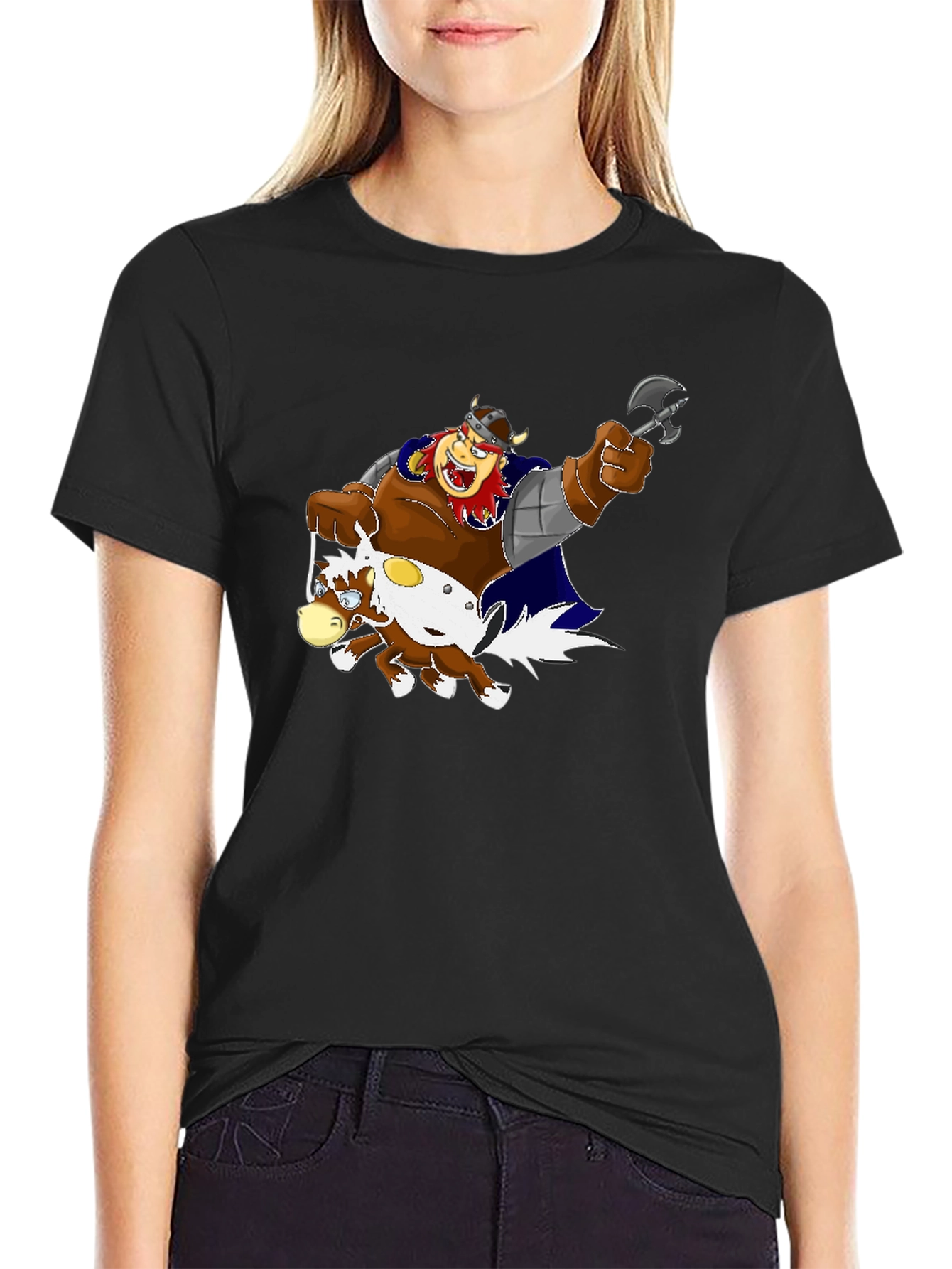 Cartoon Viking Warrior Riding a Horse T-Shirt