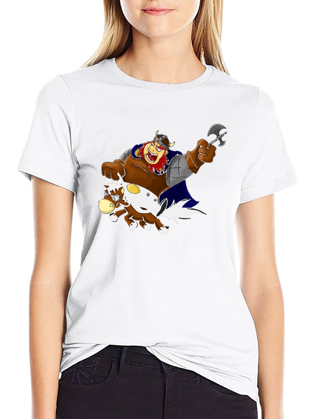Cartoon Viking Warrior Riding a Horse T-Shirt