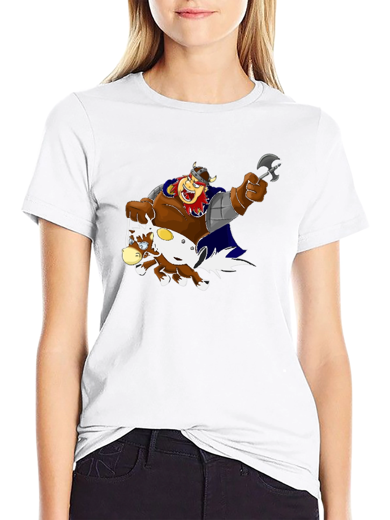 Cartoon Viking Warrior Riding a Horse T-Shirt
