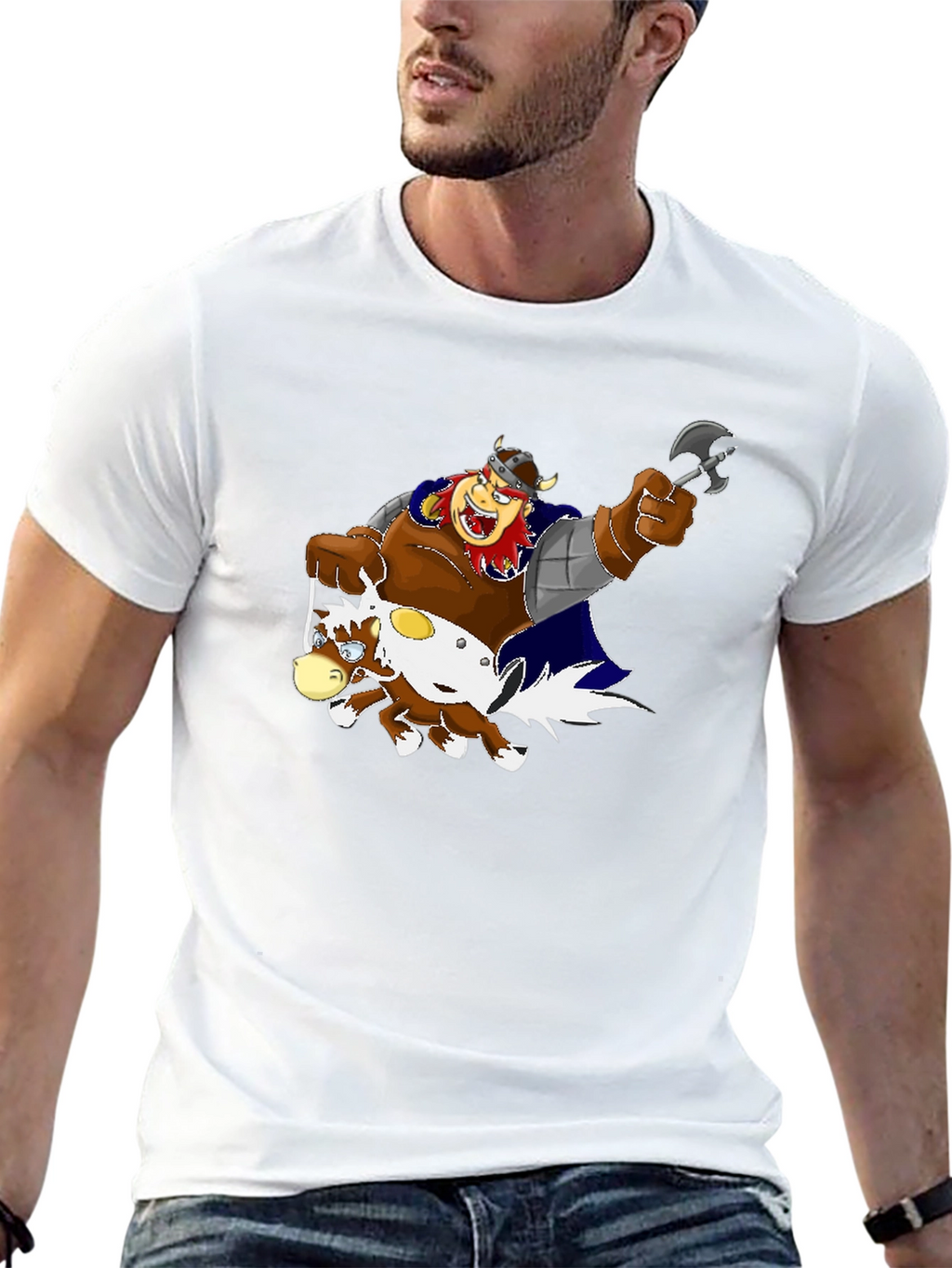 Cartoon Viking Warrior Riding a Horse T-Shirt