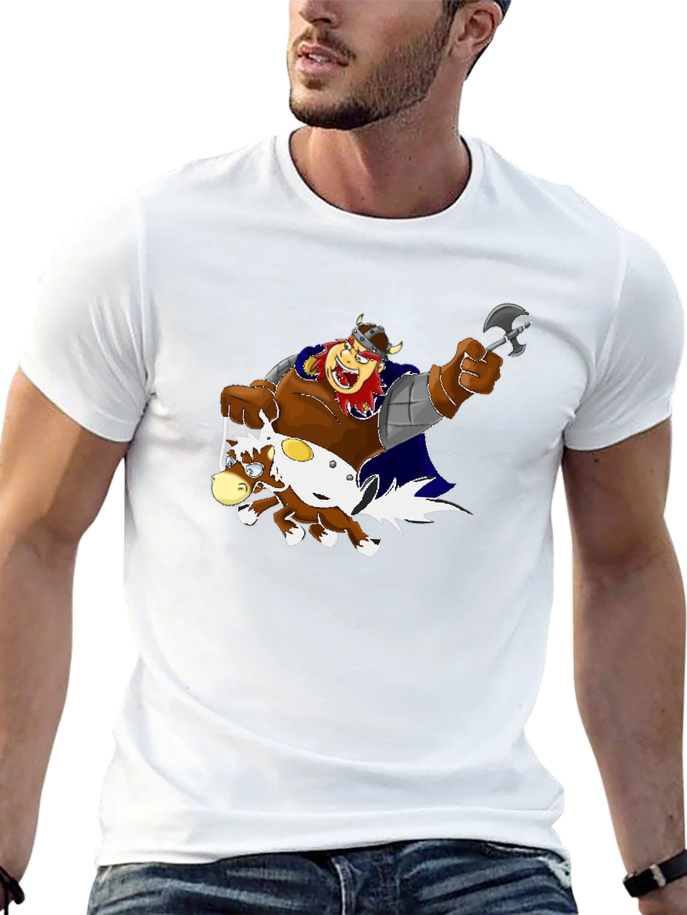 Cartoon Viking Warrior Riding a Horse T-Shirt