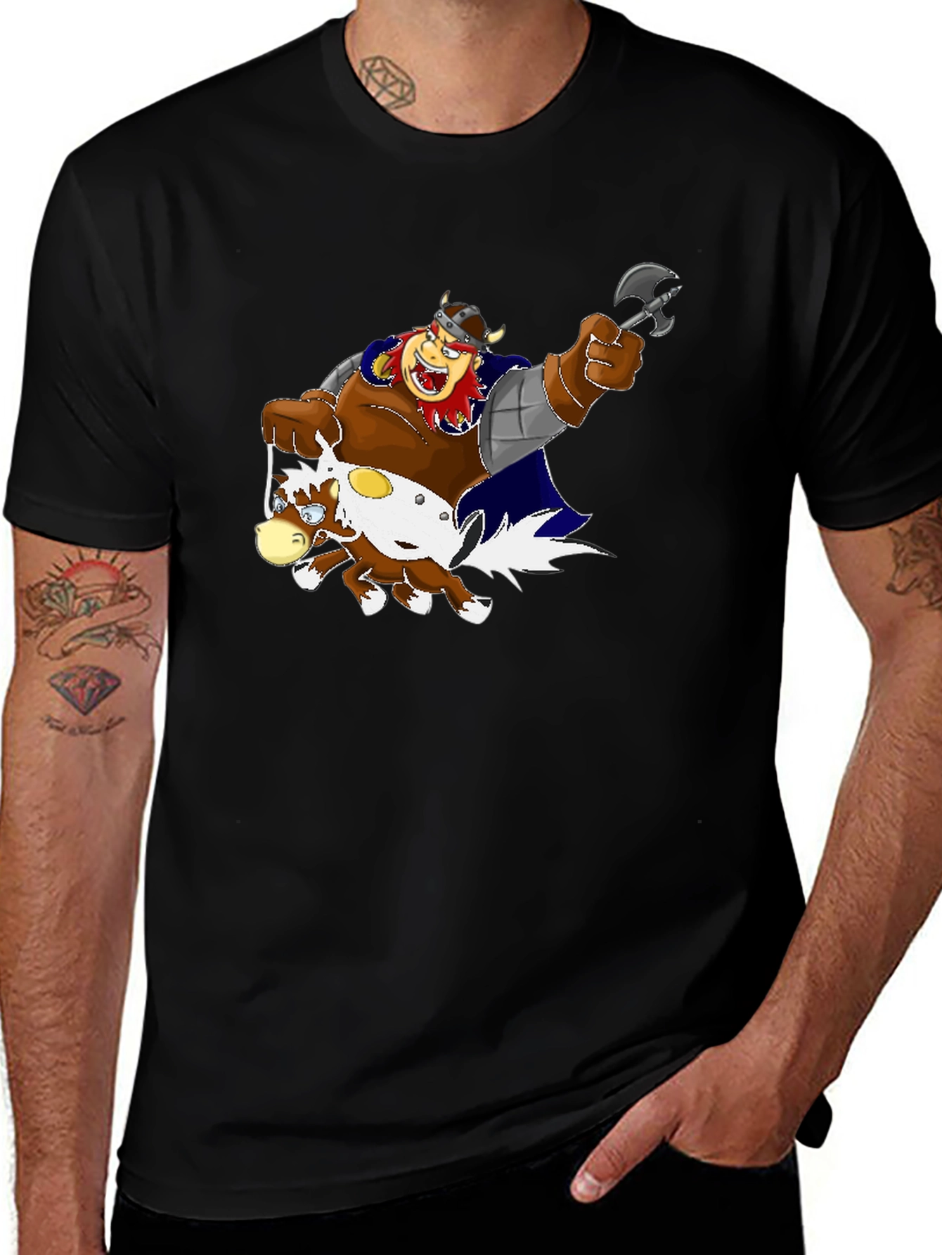 Cartoon Viking Warrior Riding a Horse T-Shirt