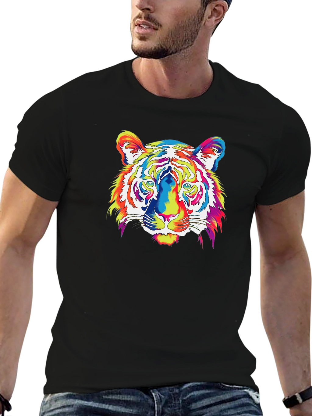 Vibrant Tiger Graphic Tee - Mens Black T-Shirt