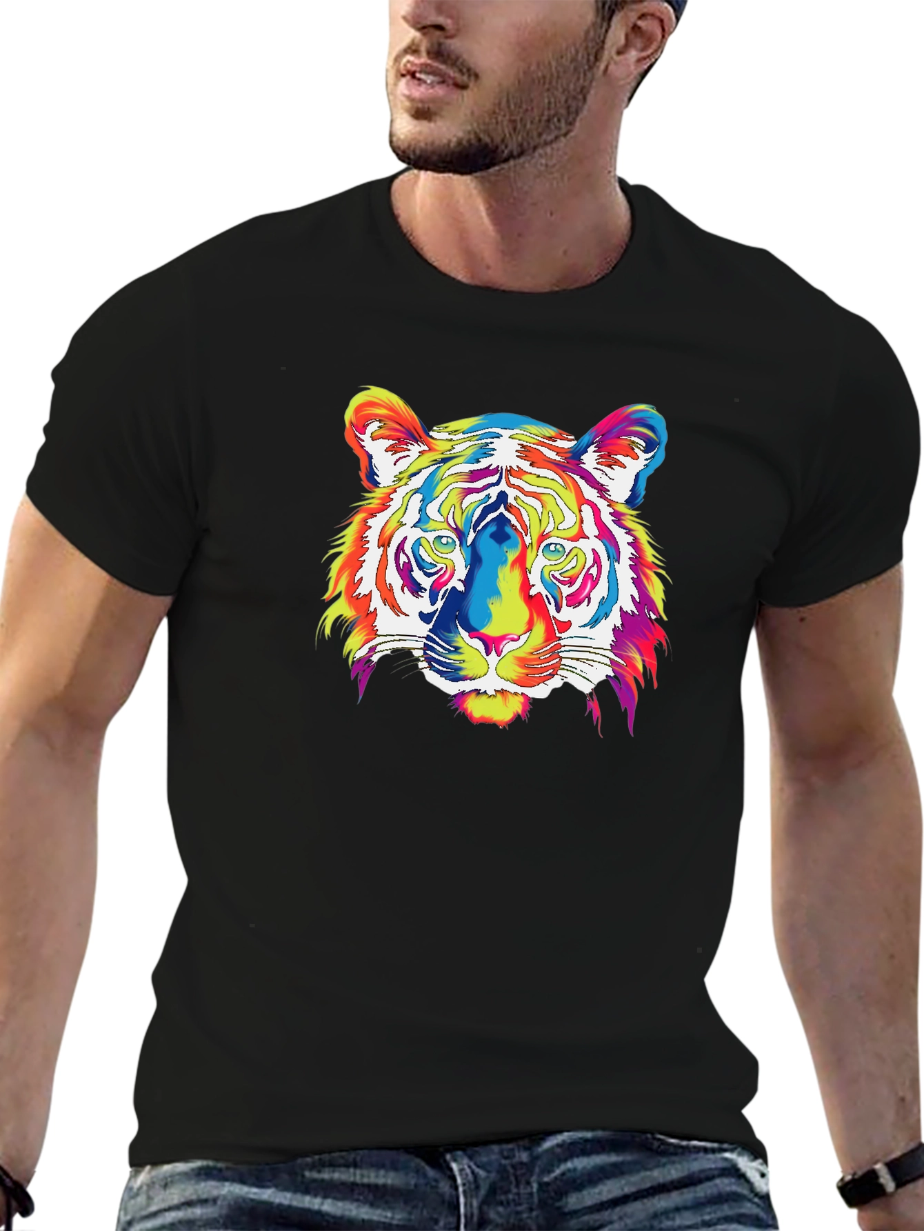 Vibrant Tiger Graphic Tee - Mens Black T-Shirt