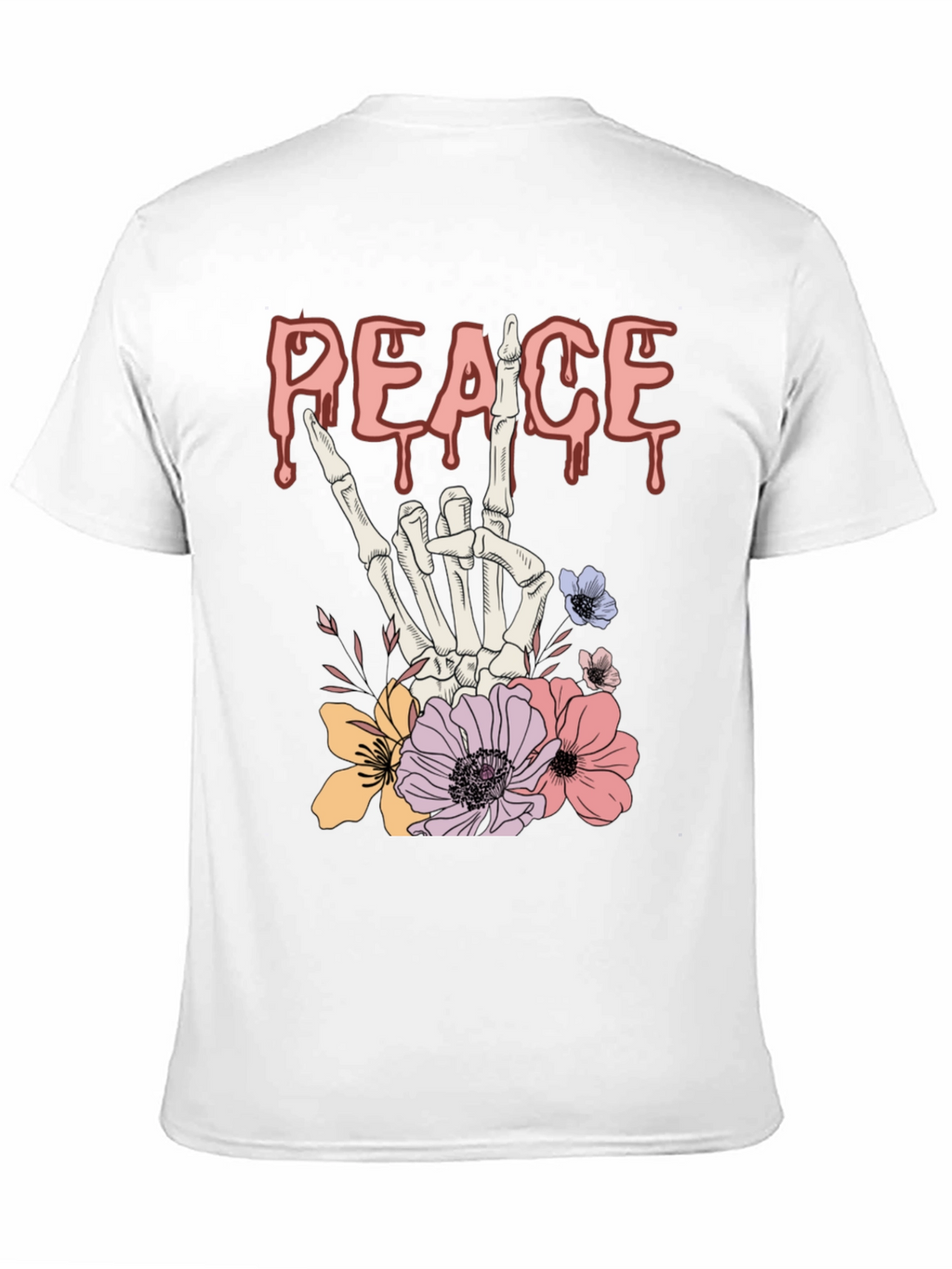 Peace Sign Skeleton Hand Floral Graphic T-Shirt