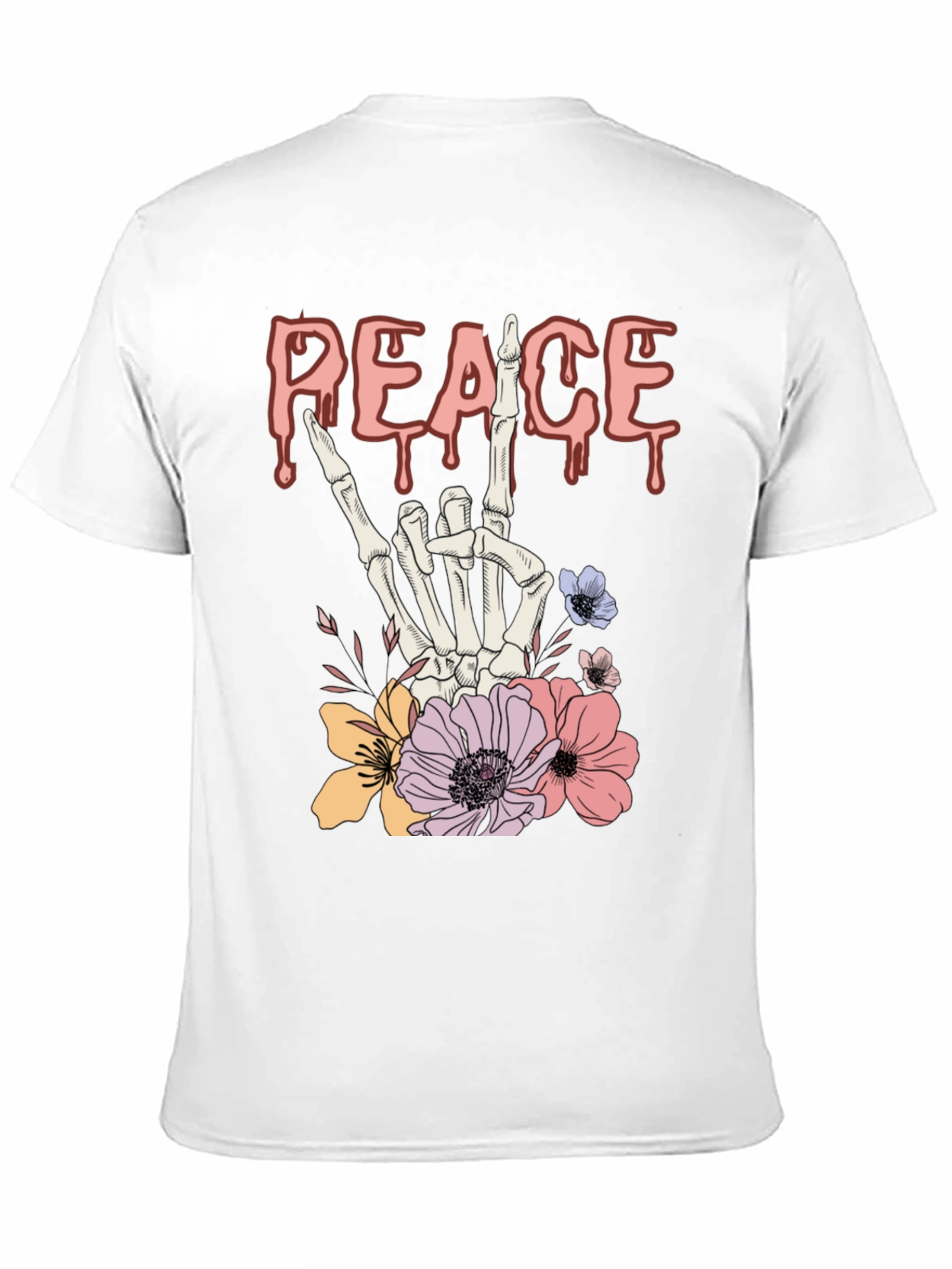 Peace Sign Skeleton Hand Floral Graphic T-Shirt