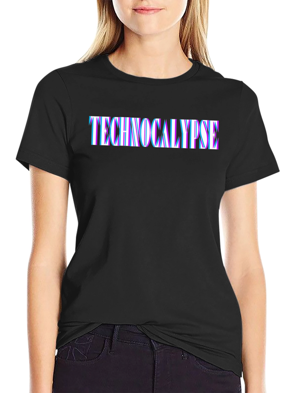 Technocalypse Glitch Text Black T-Shirt
