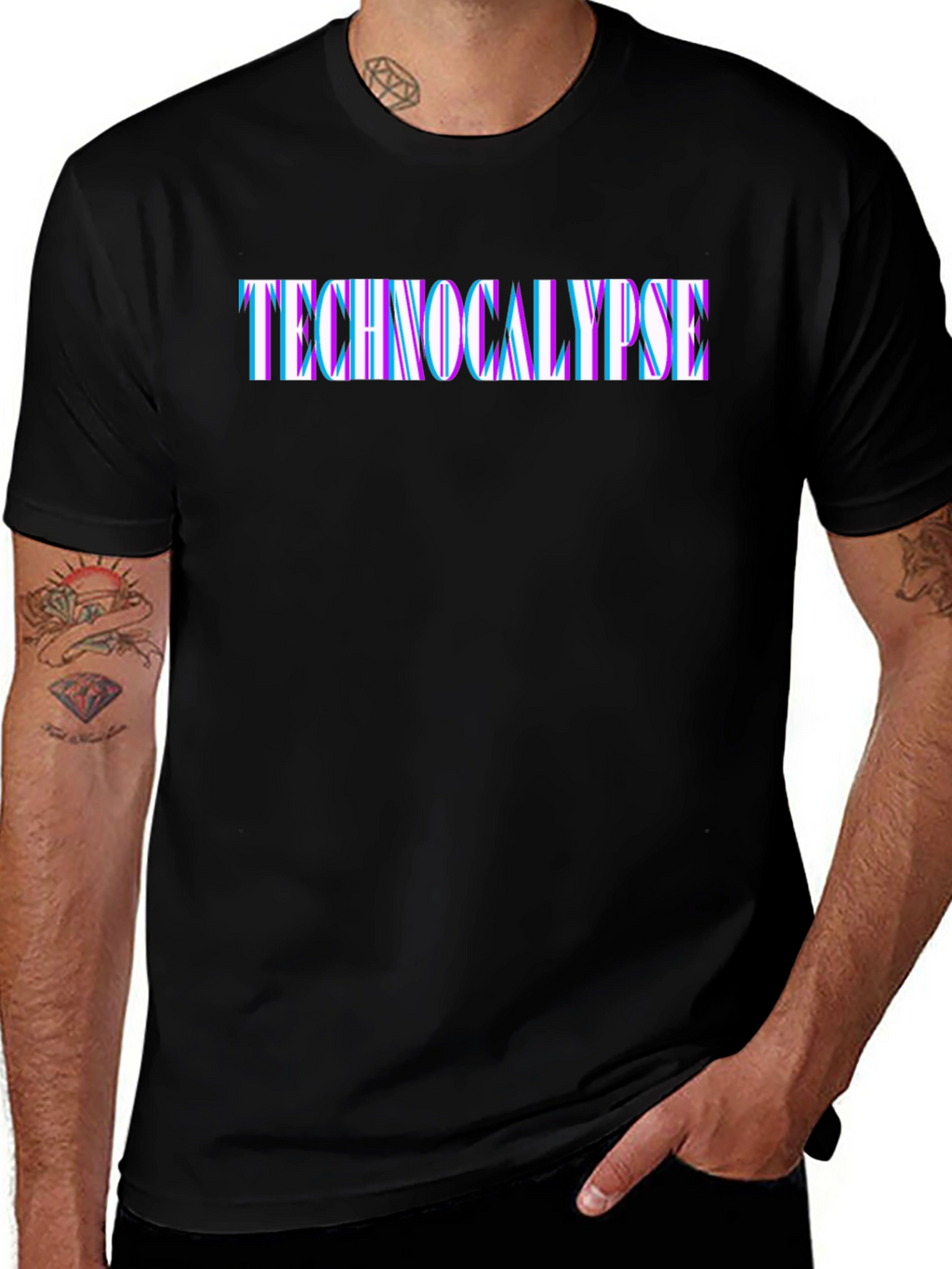 Technocalypse Glitch Text Black T-Shirt