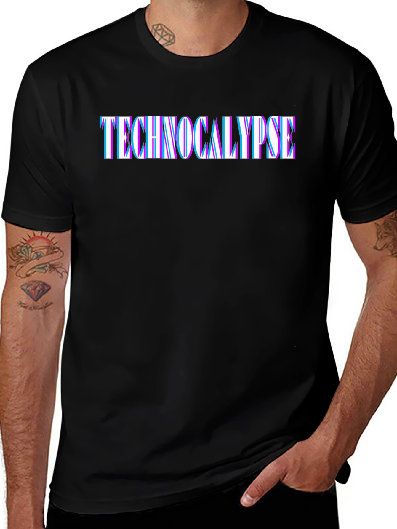 Technocalypse Glitch Text Black T-Shirt