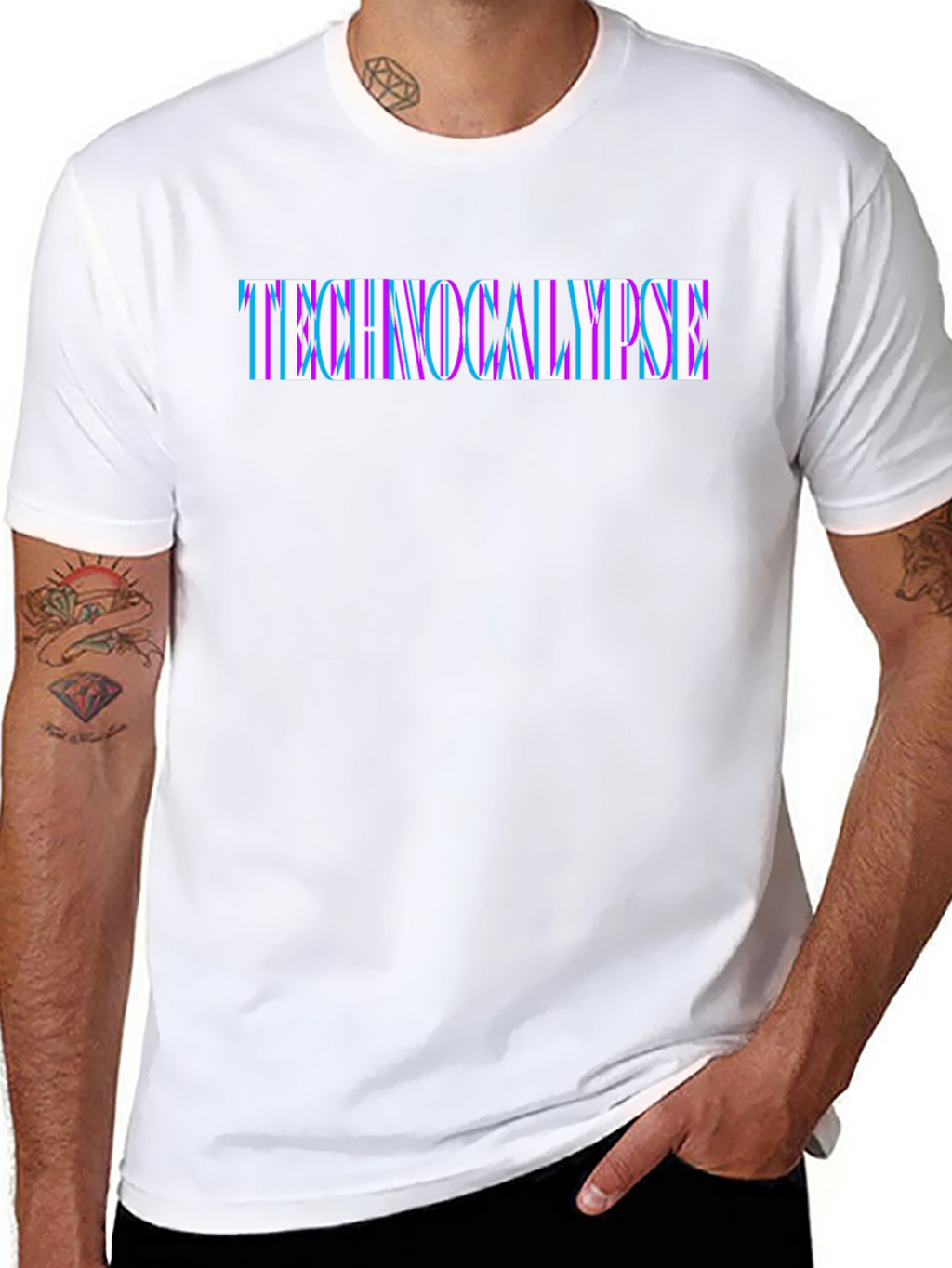 Technocalypse Glitch Text Black T-Shirt