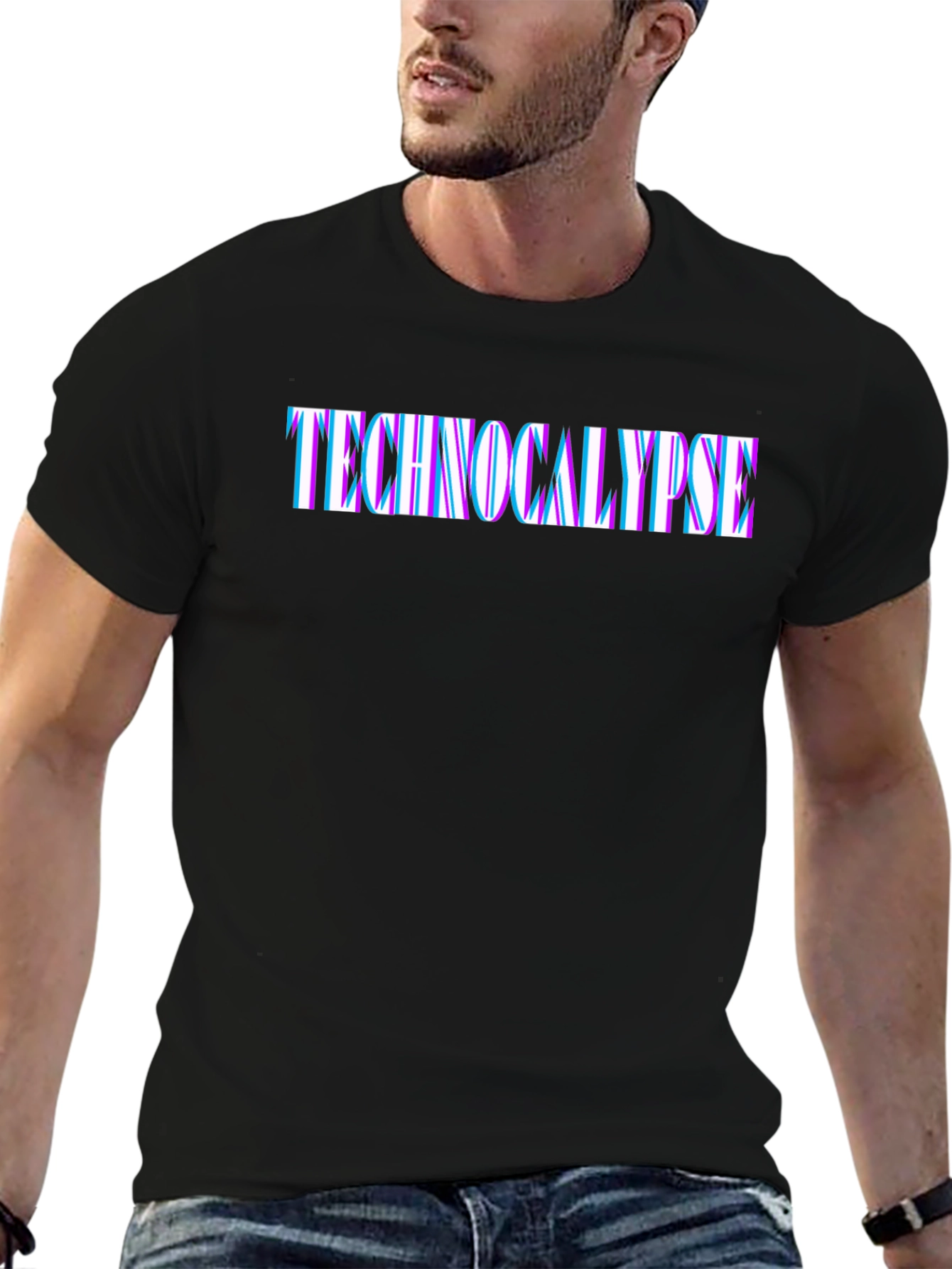 Technocalypse Glitch Text Black T-Shirt