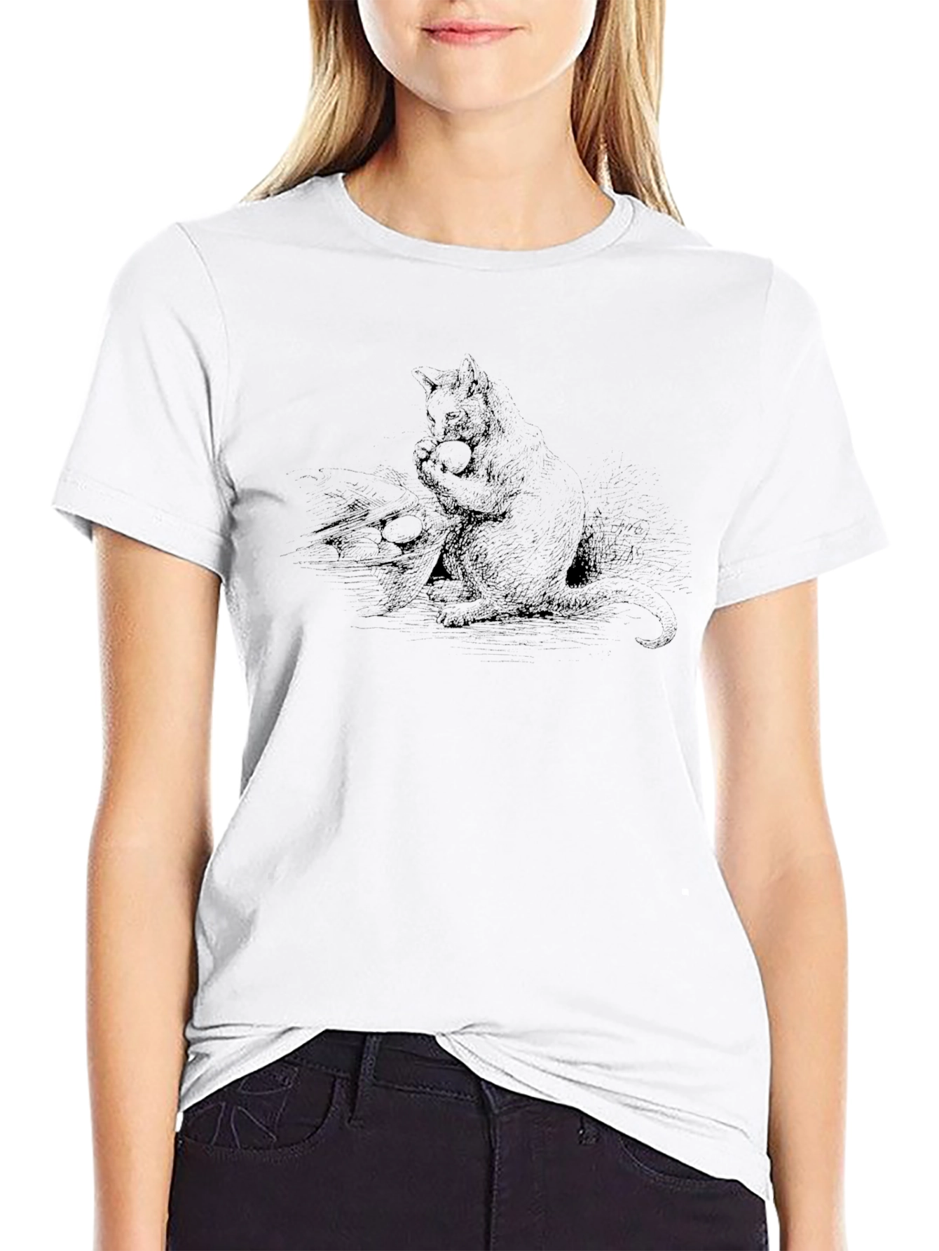 Black Graphic Tee - Cat with Ball