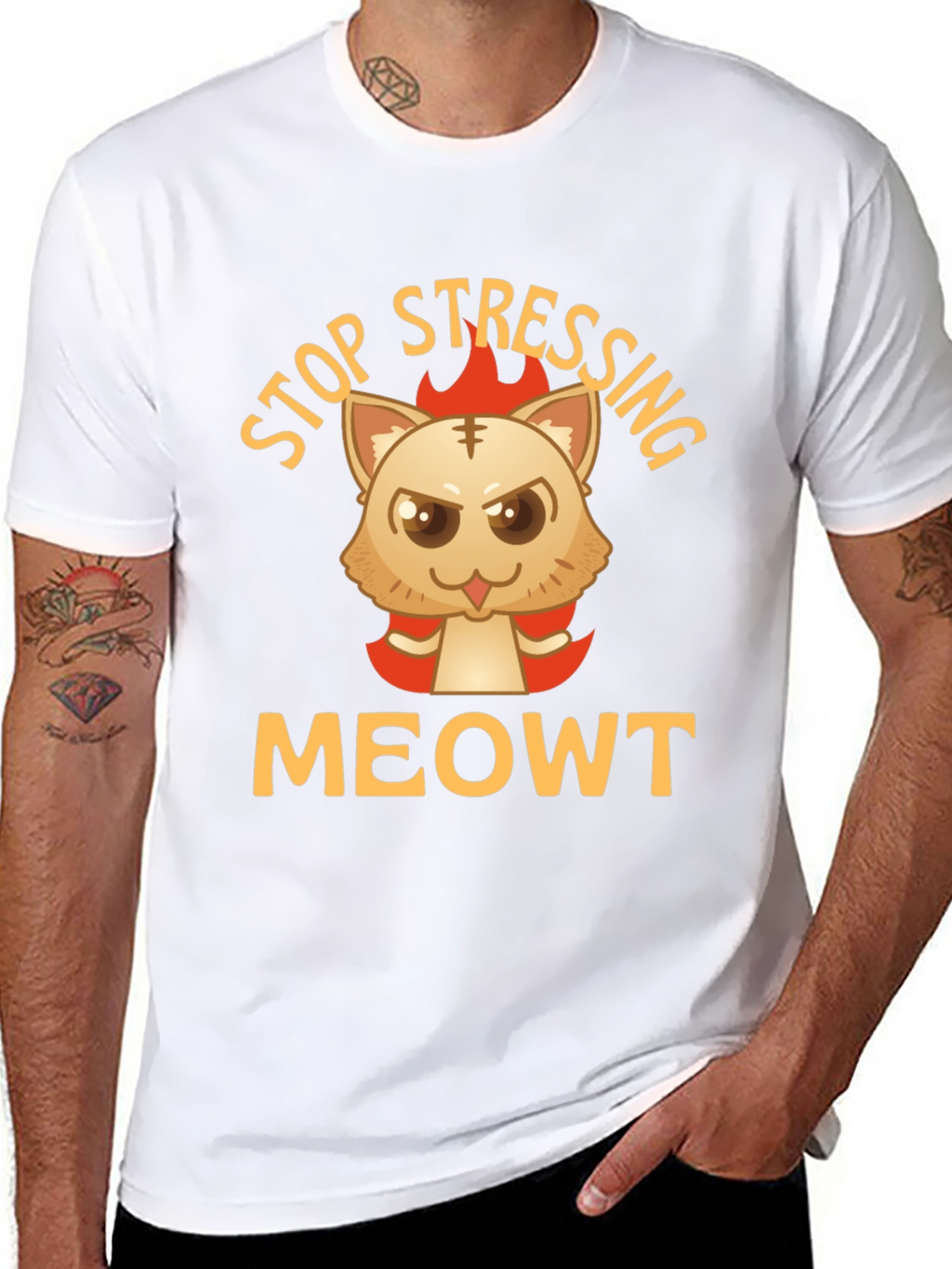Stop Stressing MeOWT Cat Graphic Black T-Shirt