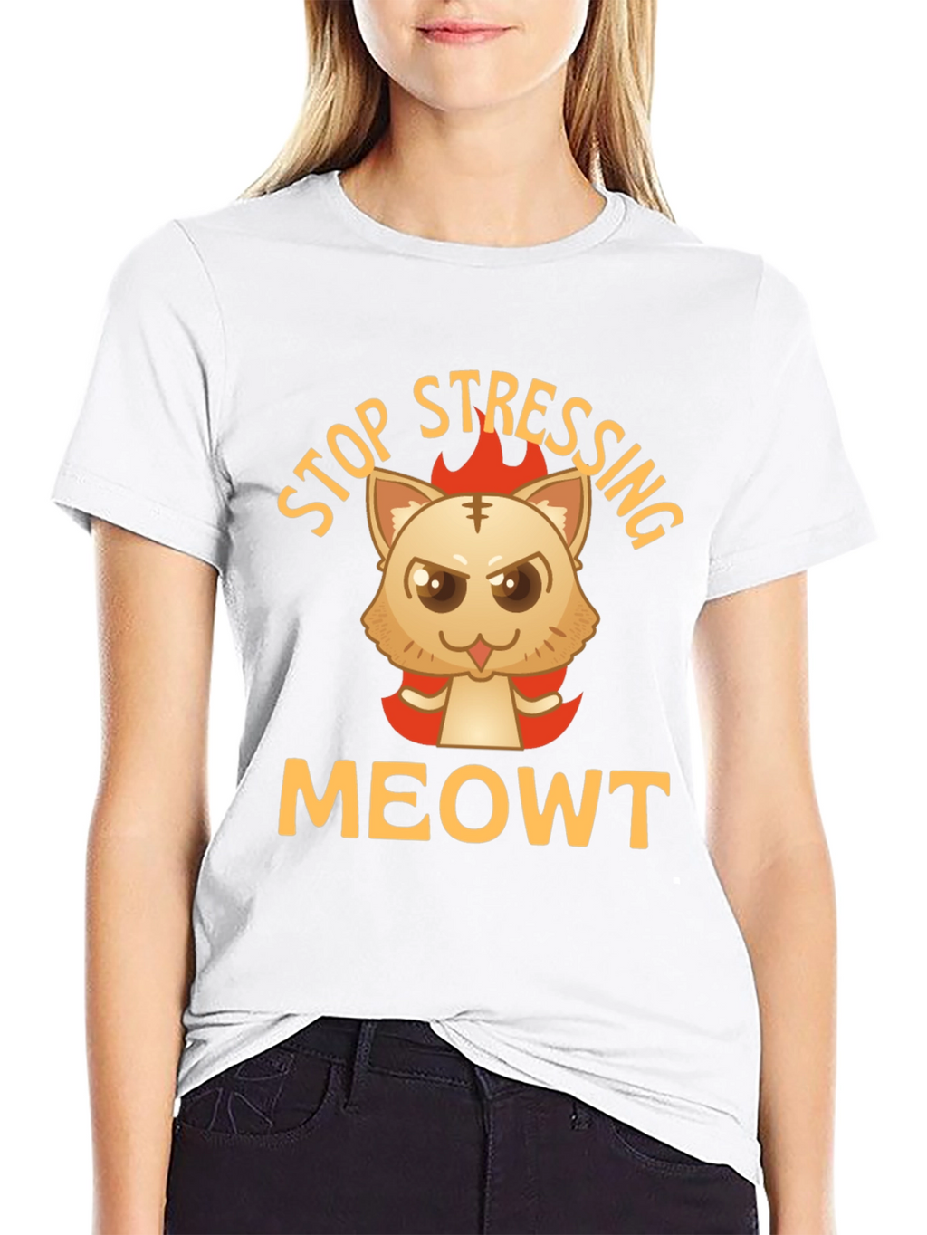 Stop Stressing MeOWT Cat Graphic Black T-Shirt