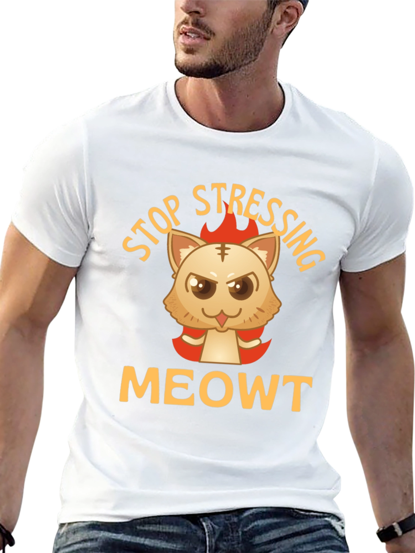 Stop Stressing MeOWT Cat Graphic Black T-Shirt