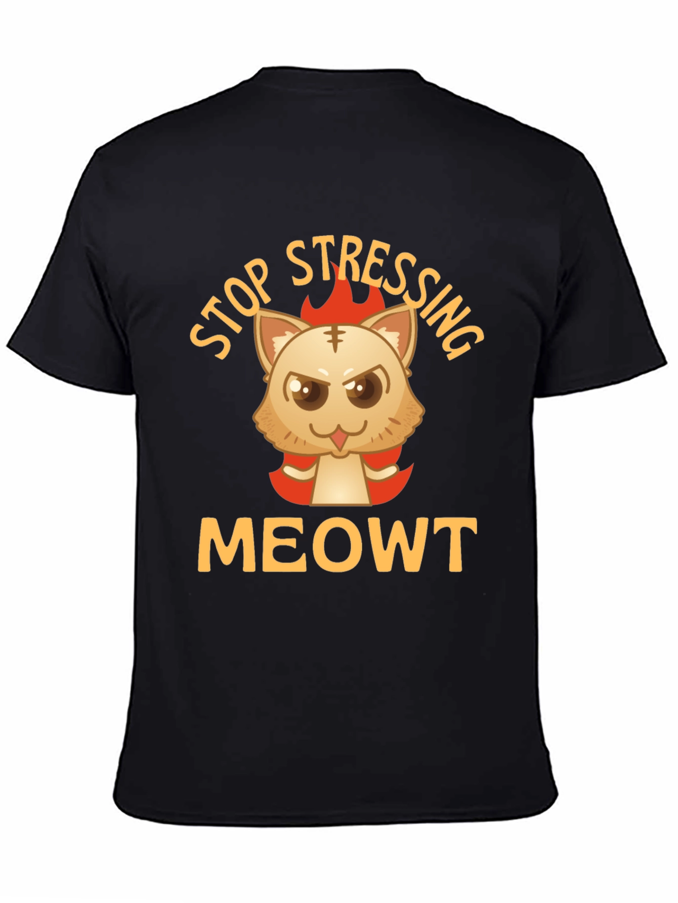 Stop Stressing MeOWT Cat Graphic Black T-Shirt