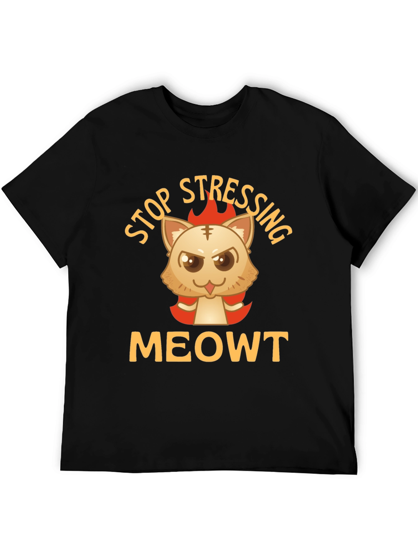 Stop Stressing MeOWT Cat Graphic Black T-Shirt