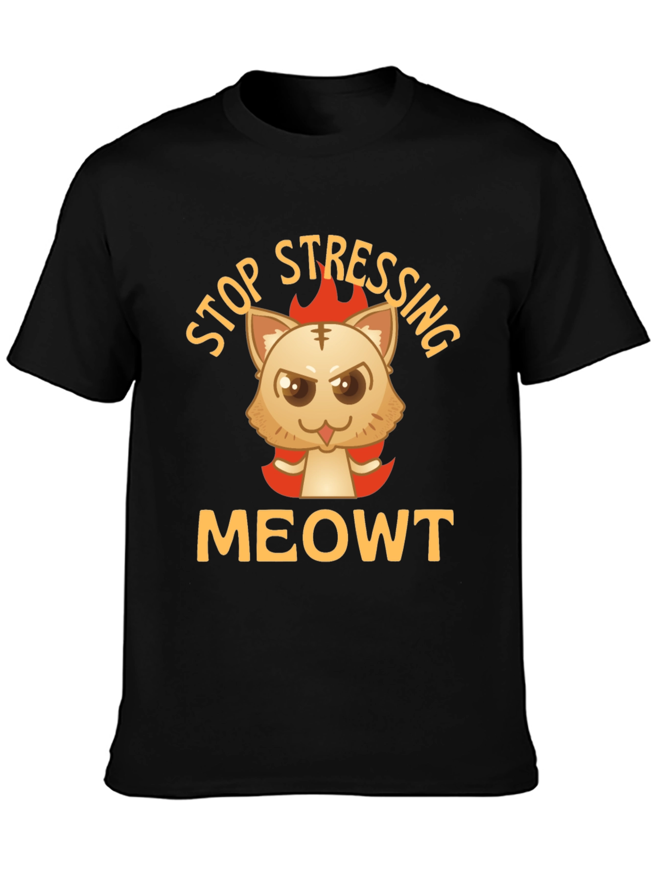Stop Stressing MeOWT Cat Graphic Black T-Shirt