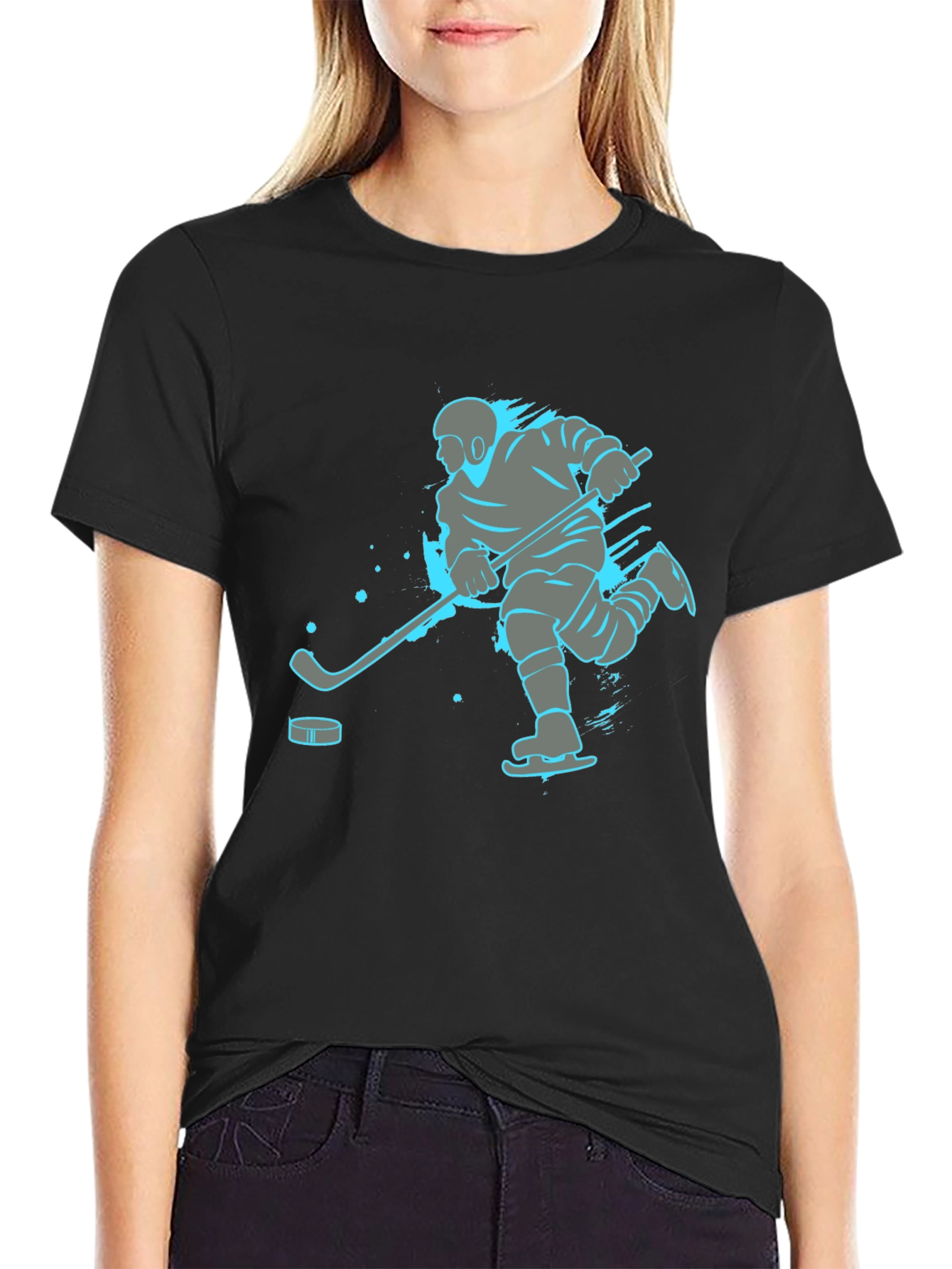 Hockey Player Graphic Tee - Black
