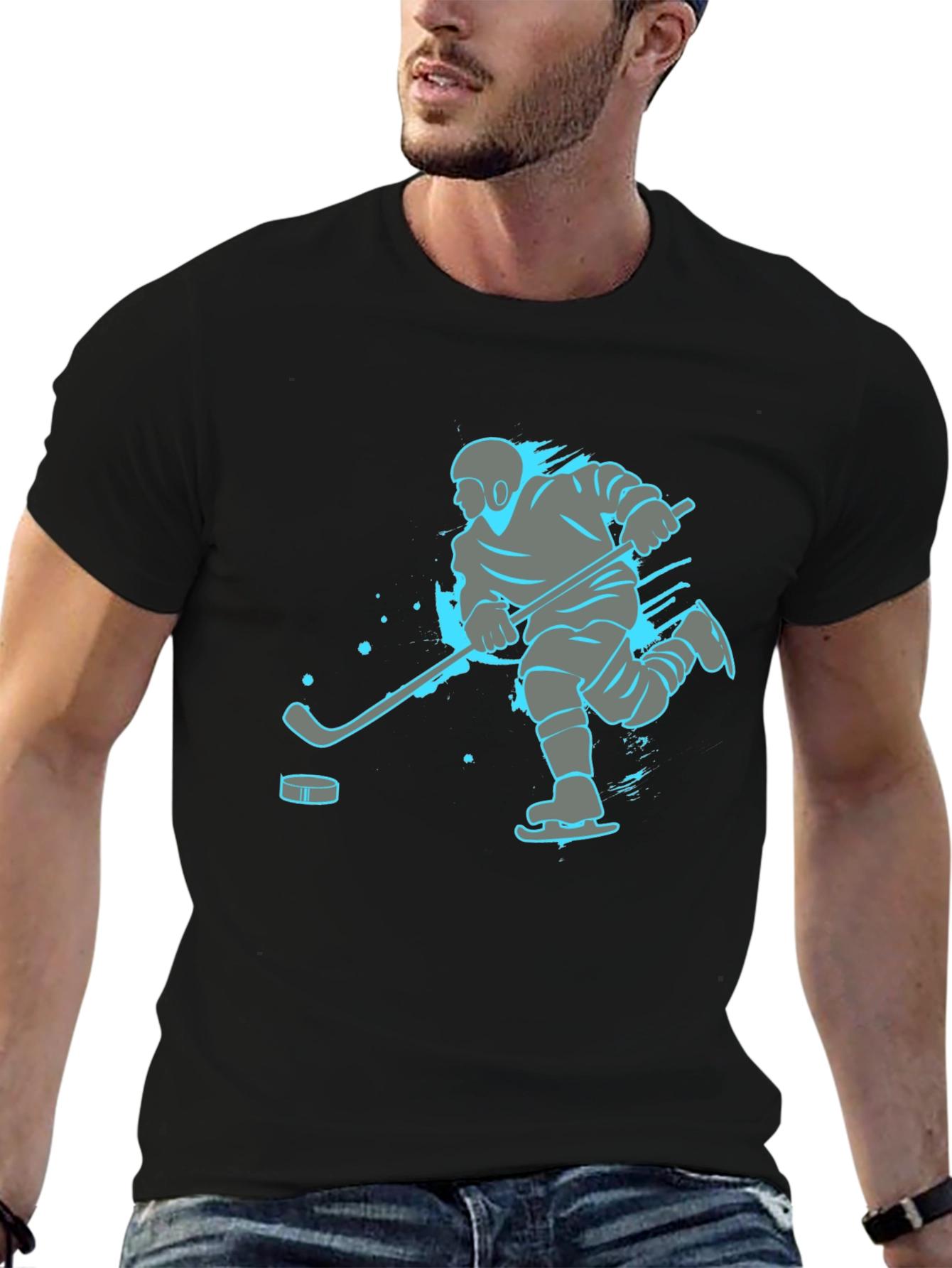 Hockey Player Graphic Tee - Black