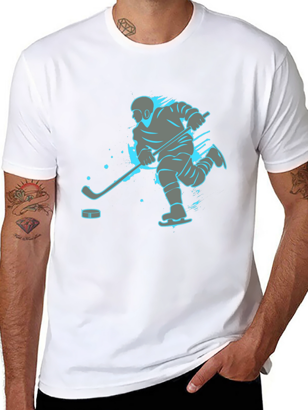 Hockey Player Graphic Tee - Black
