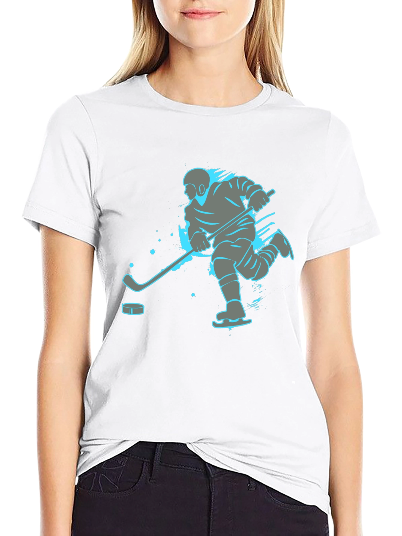 Hockey Player Graphic Tee - Black