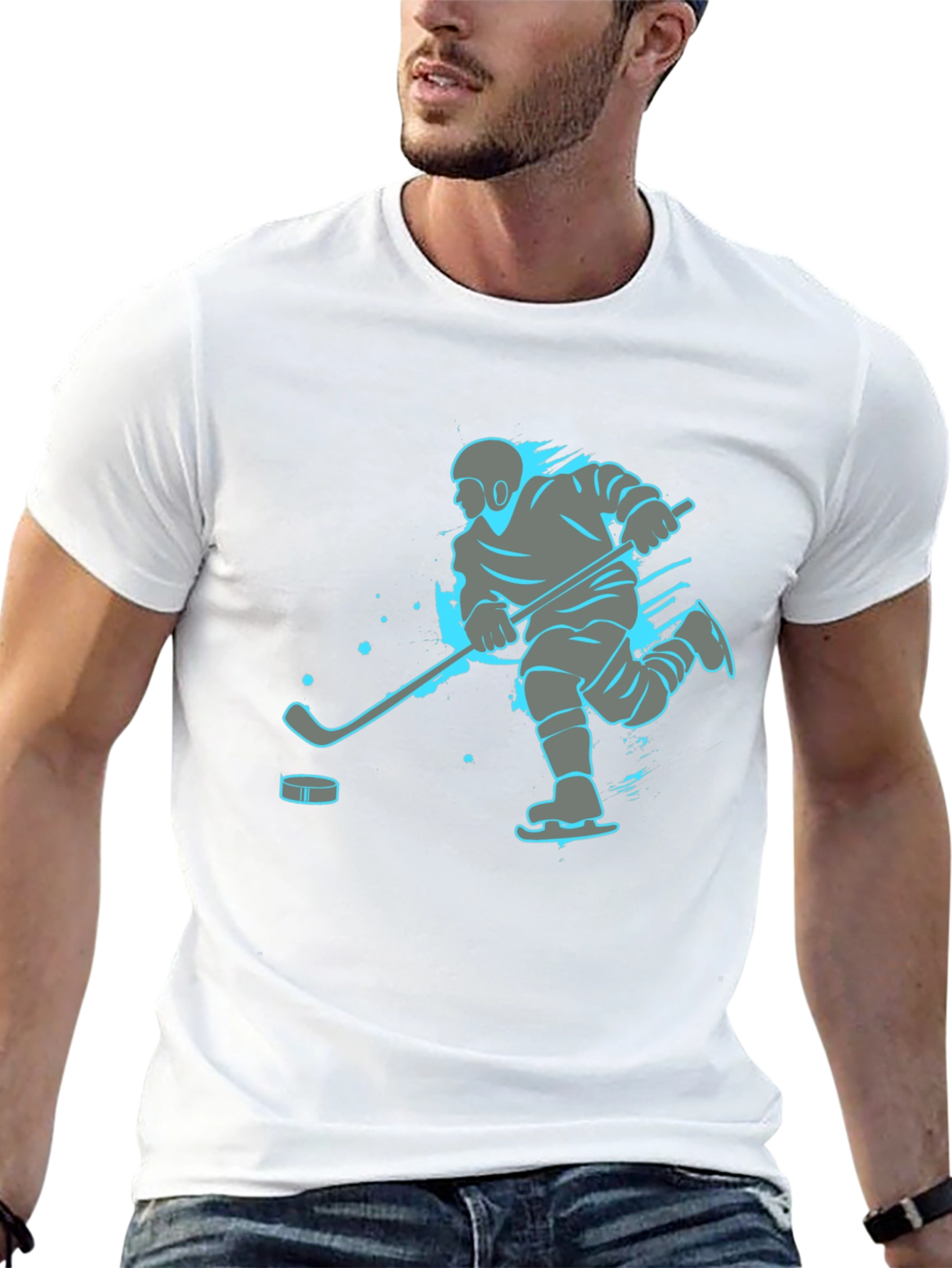 Hockey Player Graphic Tee - Black