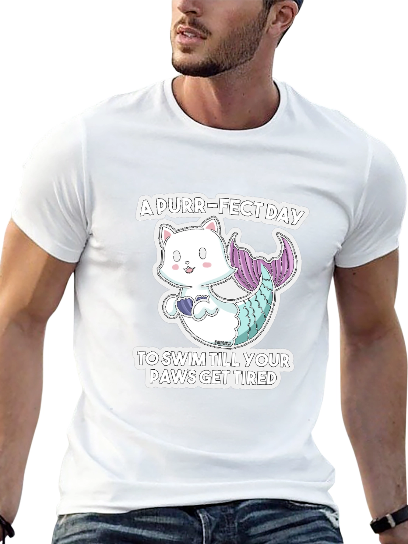 Purr-Fect Day Cat Mermaid Graphic Tee